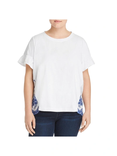 Shop Single Thread Plus Womens Embroidered Crew Neck Blouse In White