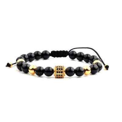 Shop Crucible Jewelry Crucible Los Angeles Onyx Or Tiger Eye With Stainless Steel Cz Bead Adjustable Bracelet In Black