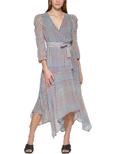 Shop Calvin Klein Womens Checkered Midi Wrap Dress In Multi