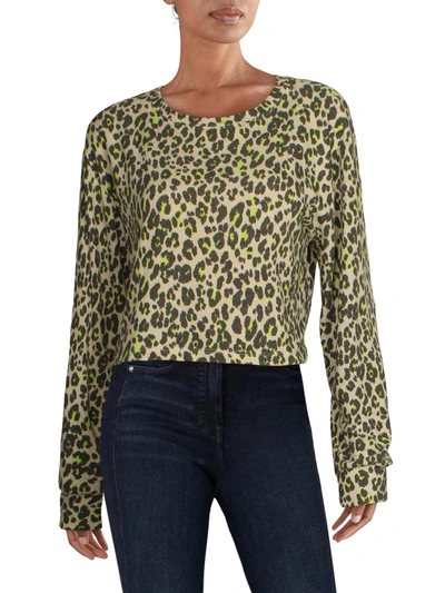 Shop Le Lis Womens Leopard Long Sleeves Crop Top In Green