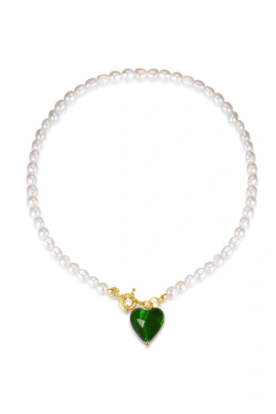 Shop Classicharms Esmée Green Glaze Heart Pendant Pearl Necklace