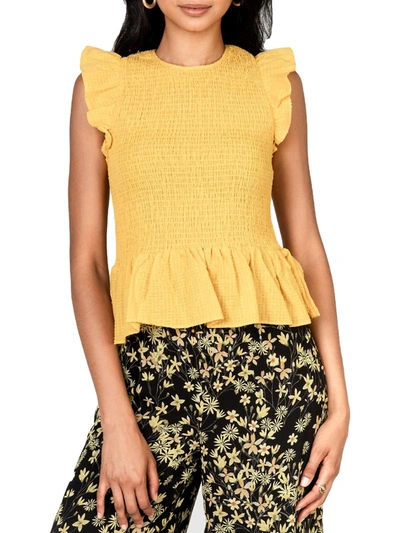 Shop Lost + Wander Marilyn Womens Floral Smocked Casual Top In Yellow