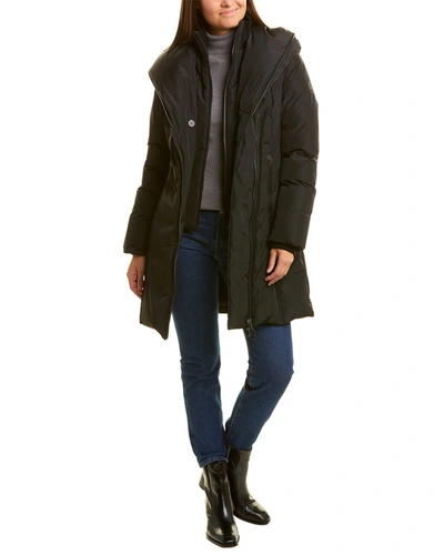 Shop Mackage Kay Leather-trim Down Coat In Black