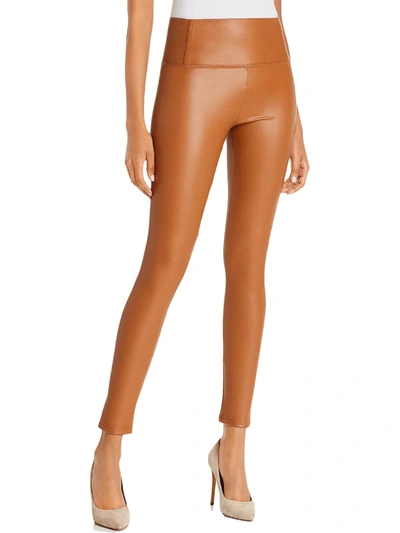 Shop Bagatelle Womens Faux Leather High Rise Leggings In Brown