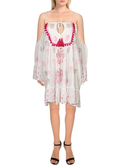 Shop La Moda Womens Printed Keyhole Mini Dress In White