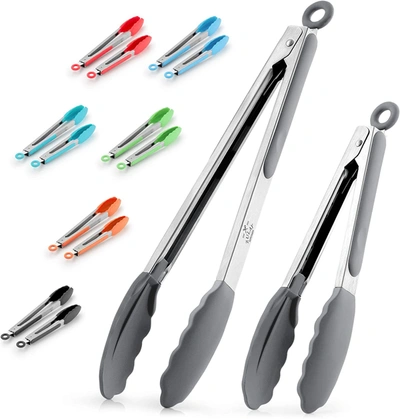 Zulay Kitchen Stainless Steel Kitchen Tongs With Lock Mechanism In Silver