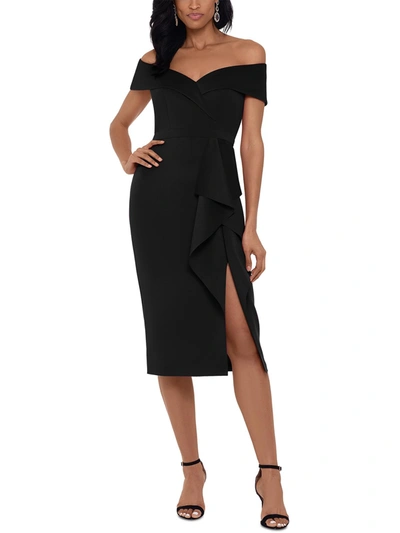 Shop Xscape Womens Ruffled Midi Cocktail And Party Dress In Black