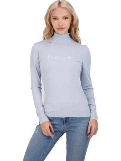 Shop Bebe Womens Embellished Mock Neck Top In Blue