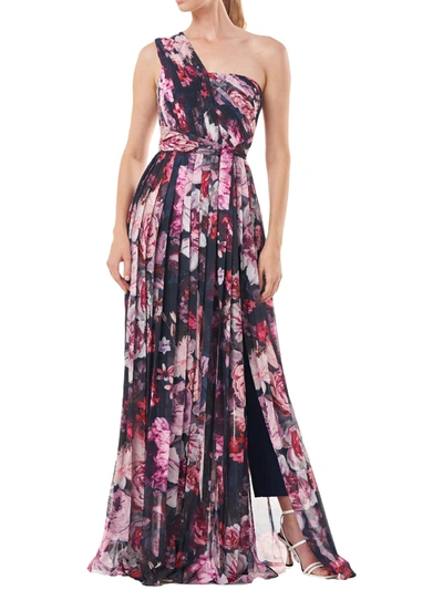 Shop Kay Unger Layla Womens Formal Floral Print Jumpsuit In Purple