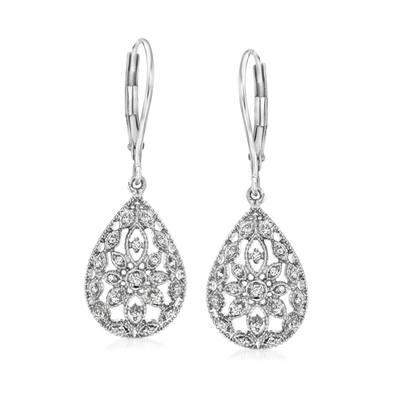 Ross-simons Diamond Openwork Teardrop Earrings In Sterling Silver In Silver