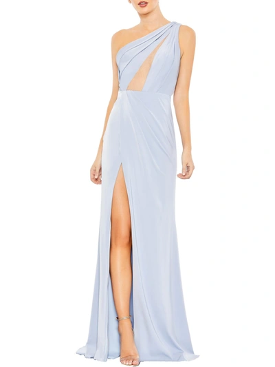 Shop Mac Duggal Womens Satin Maxi Evening Dress In Blue