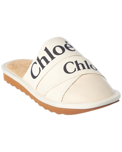 Shop Chloé Chloe Woody Canvas & Leather Slipper In White