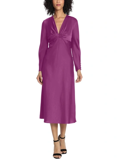 Maggy London Twist V-neck Long Sleeve Midi Dress In Purple