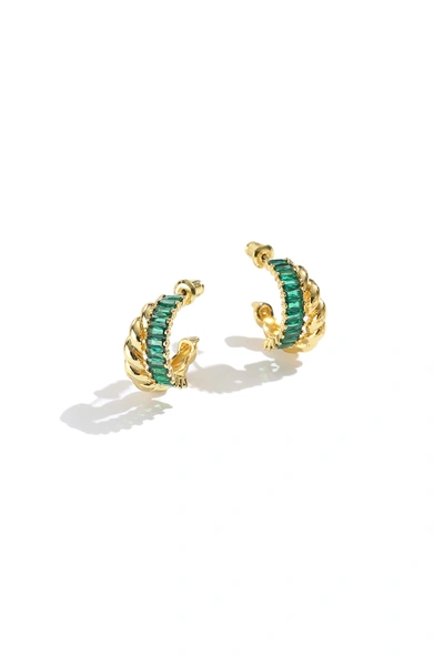 Shop Classicharms Emerald Twisted Hoop Earrings In Silver
