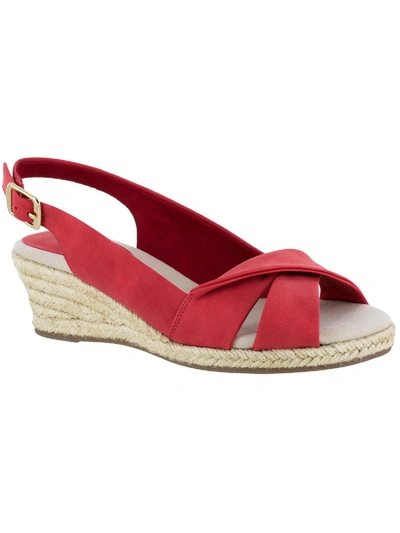 Shop Easy Street Maureen Womens Faux Leather Slingback Wedge Sandals In Red
