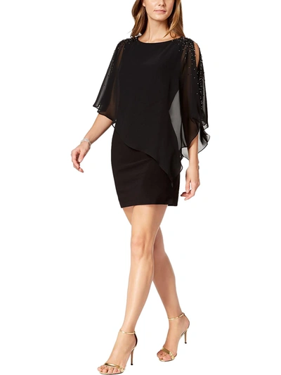 Shop Xscape Womens Chiffon Embellished Capelet Dress In Black