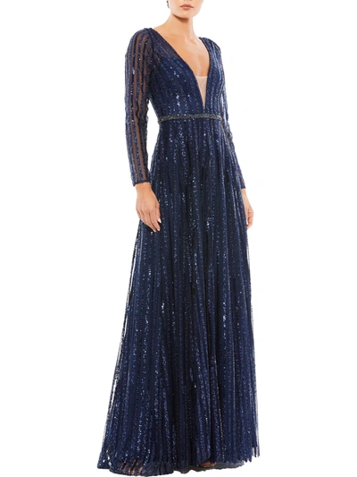 Shop Mac Duggal Womens Sequined Maxi Evening Dress In Blue
