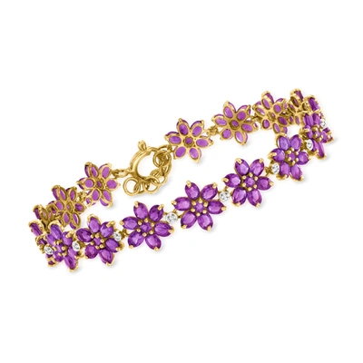 Shop Ross-simons Amethyst Flower Bracelet With . White Zircon In 18kt Gold Over Sterling In Purple