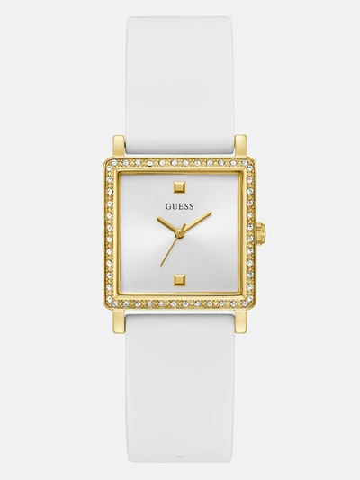 Shop Guess Factory Gold-tone And White Square Analog Watch