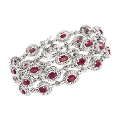 Shop Ross-simons 14.00- Ruby 3-row Bracelet With Diamond Accent In Sterling Silver In Red