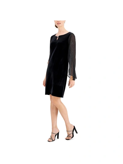 Shop Connected Apparel Womens Velvet Sheer Sleeves Cocktail And Party Dress In Black