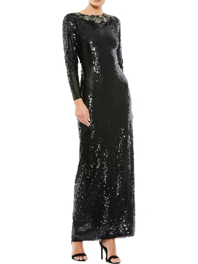 Shop Mac Duggal Womens Sequined Maxi Evening Dress In Black