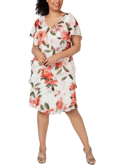 Shop Slny Plus Womens Floral Tiered Cocktail Dress In White