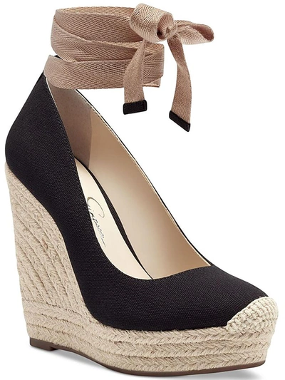 Jessica Simpson Zexie Womens Canvas Wrap Wedge Heels In Multi