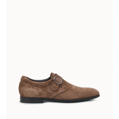 Shop Tod's Monk Strap In Suede In Brown