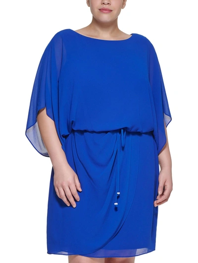 Shop Jessica Howard Plus Womens Belted Draped Midi Dress In Blue