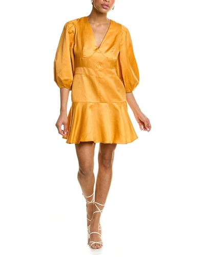 Shop Ted Baker Topstitch Linen-blend Mini Dress In Yellow