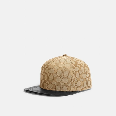 Shop Coach Outlet Signature Jacquard Flat Brim Hat In Beige