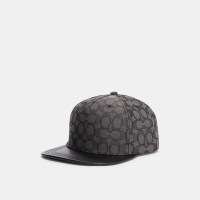 Shop Coach Outlet Signature Jacquard Flat Brim Hat In Black