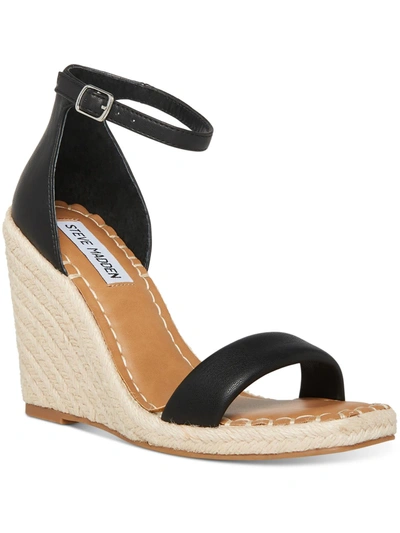 Shop Steve Madden Submit Womens Faux Leather Ankle Strap Espadrilles In Black
