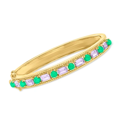 Shop Ross-simons Green Chalcedony And Amethyst Bangle Bracelet In 18kt Gold Over Sterling