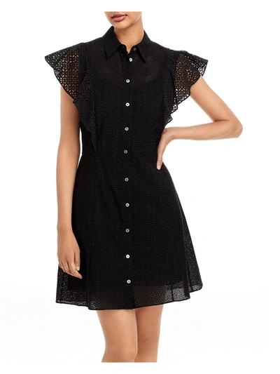 Shop Theory Womens Eyelet Flutter Sleeves Shirtdress In Black