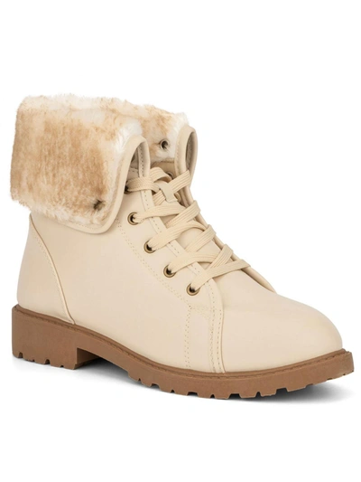 Shop Olivia Miller Ana Womens Lace Up Faux Fur Ankle Boots In White
