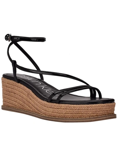 Shop Calvin Klein Neve Womens Faux Leather Wedges Platform Sandals In Black
