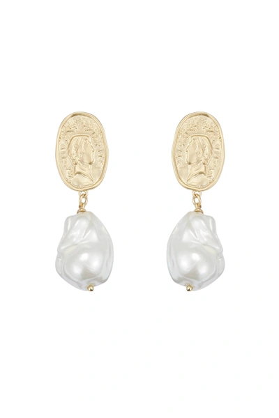 Shop Classicharms Matted Gold Sculpted Oversized Baroque Pearl Drop Earrings In Silver