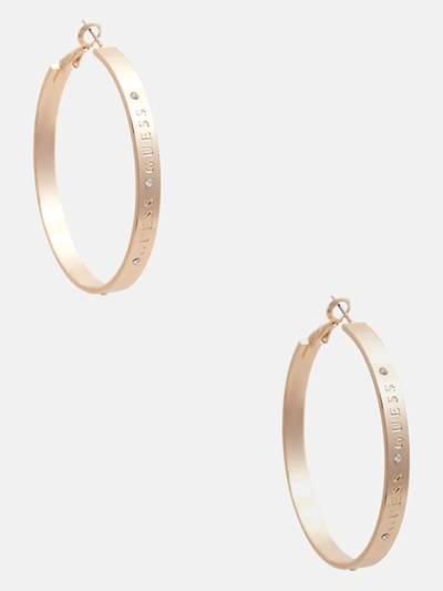 Shop Guess Factory Gold-tone Logo Hoop Earrings In Silver