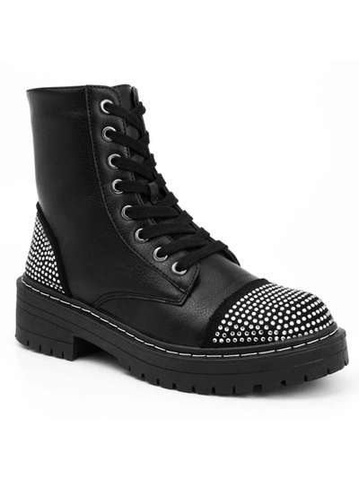 Shop Sugar Kalina Womens Rhinestone Zip Up Combat & Lace-up Boots In Black