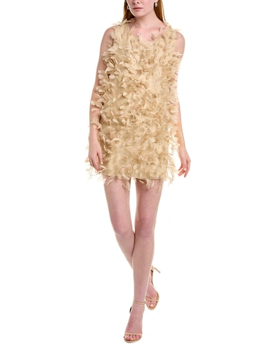 Max Mara Priamo Feather-embellished Tulle Mini Dress In Beige