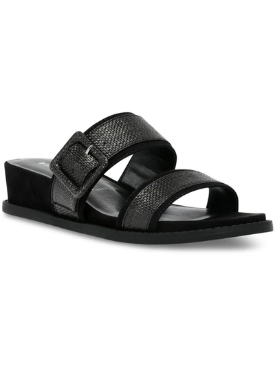 Shop Anne Klein Brenda Womens Slip On Squared Toe Wedge Sandals In Black