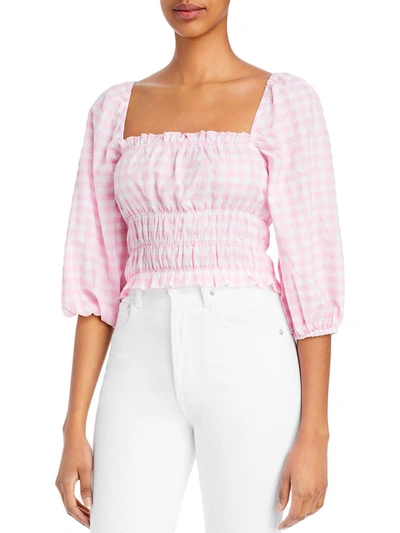Shop Charlie Holiday Boheme Womens Off The Shoulder Checkered Peasant Top In Pink