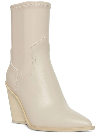 Steve Madden Thorn Bone Leather Pointed-toe Mid-calf High Heel Boots In Beige