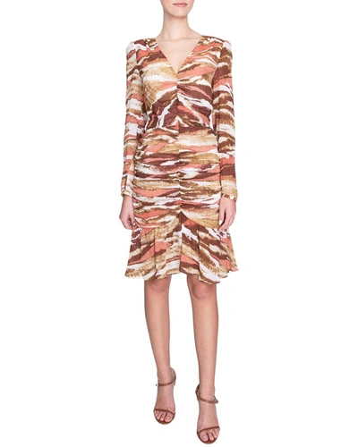 Santorelli Sammi Ruched Ruffle-hem Dress In Multi