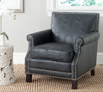 Safavieh Easton Club Chair With Awning Stripes - Silver Nail Heads