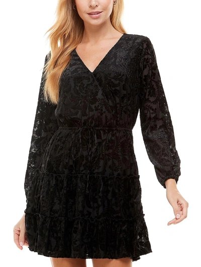 Shop City Studio Womens Velvet V-neck Mini Fit & Flare Dress In Black