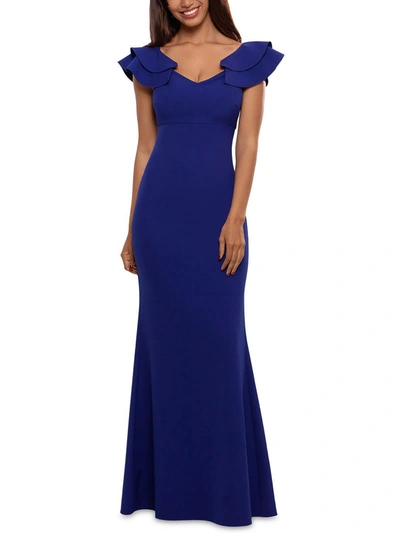 Shop Betsy & Adam Womens Knit Ruffled Evening Dress In Blue