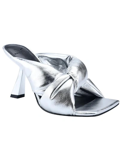 Shop Marc Fisher Ltd Dellian Womens Leather Slip On Slide Sandals In Silver